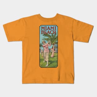 Miami Beach Florida is Calling You - 1924 Lady Golfer Poster Kids T-Shirt